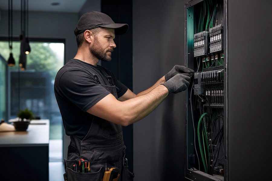 Electrician working on a residential electrical panel