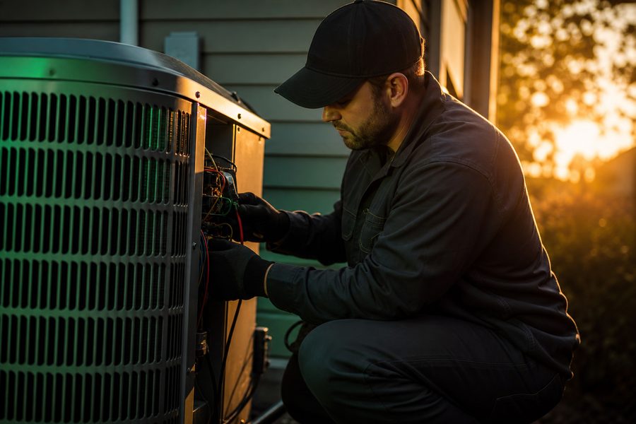 HVAC technician servicing an air conditioning unit