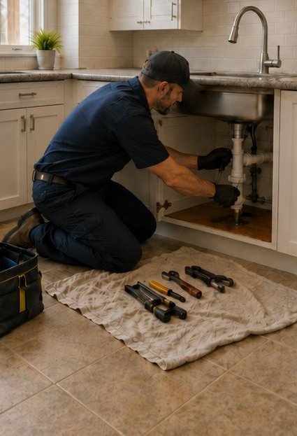Plumber repairing a kitchen sink