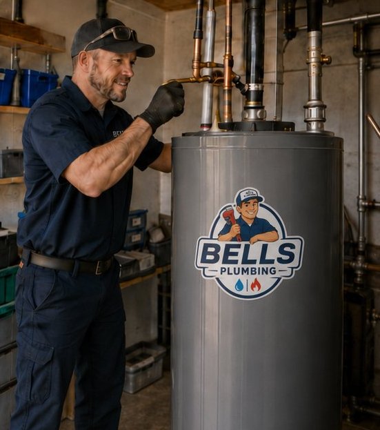 Plumber installing a water heater